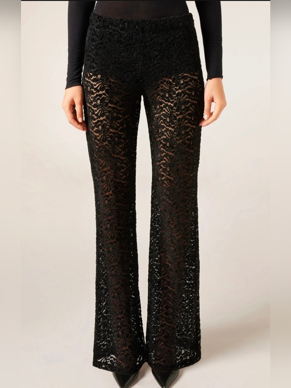 Black Lace Flare Pants | High Waisted Sheer Bell Bottom Festival Boho